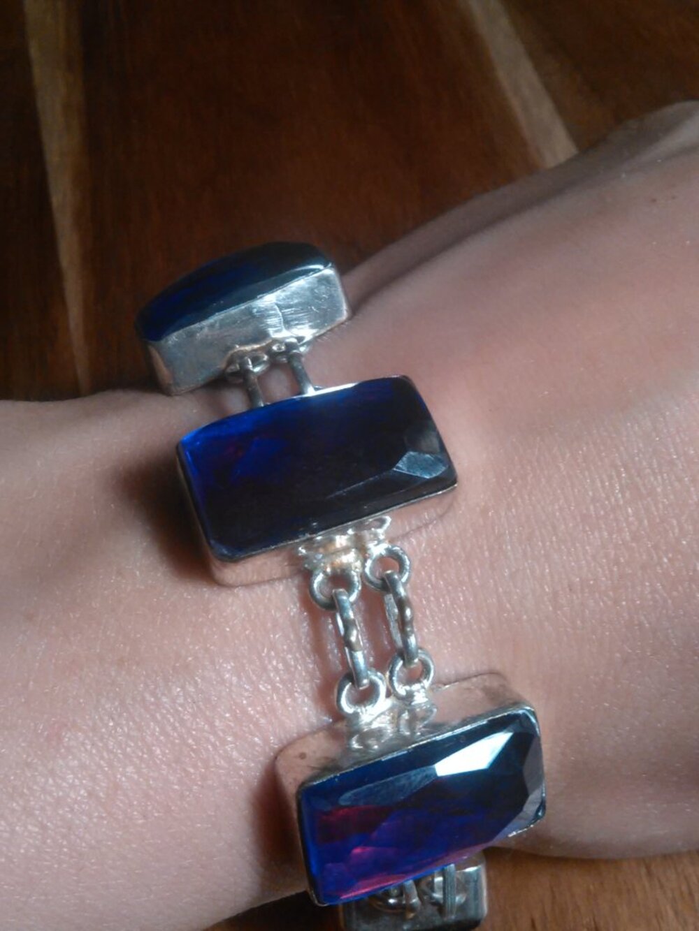 Faceted Purple Five Stone Silver Plated Bracelet (7 to 7.5 Inch) - Picture 12 of 15